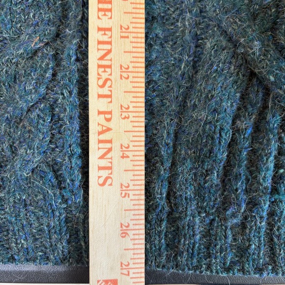 VTG 80s LL Bean Handknit Cable Knit Fisherman Sweater Mens Large Wool Dark Green - Picture 9 of 12